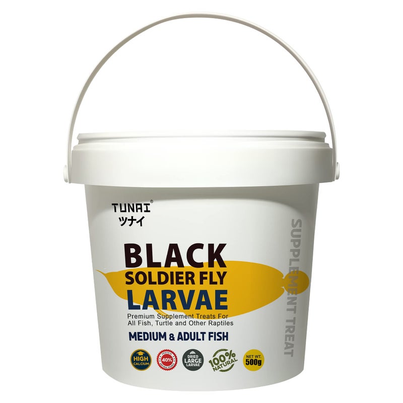 TUNAI يرقة ذبابة الجندي السوداء توناي BSFL | 500 جرام |، غذاء سمك غني بالبروتين والكالسيوم بنسبة 40% لأوسكار، أروانا، فلورهورن، السلحفاة البالغة وغيرها من الزواحف - Image 1