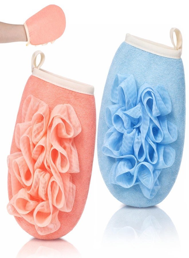 Psiriol 2 PCS Larger Lightweigh Travel Size Loofah, Terry Cloth Small Mini Travel Sponges, Exfoliating Bath Sponges, Bath Shower Pouf for Women Men Gentle Skin Cleansing Body (Pink, Blue) - Image 1