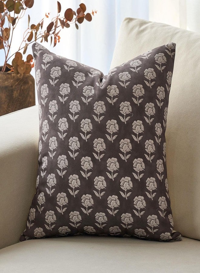 DOMVITUS Floral Pillow Covers 18x18 Throw Pillow Covers Decorative Farmhouse Block Floral Print Vintage Pillow Cover for Living Room Couch Bed, Dark Brown, 1PC - Image 1