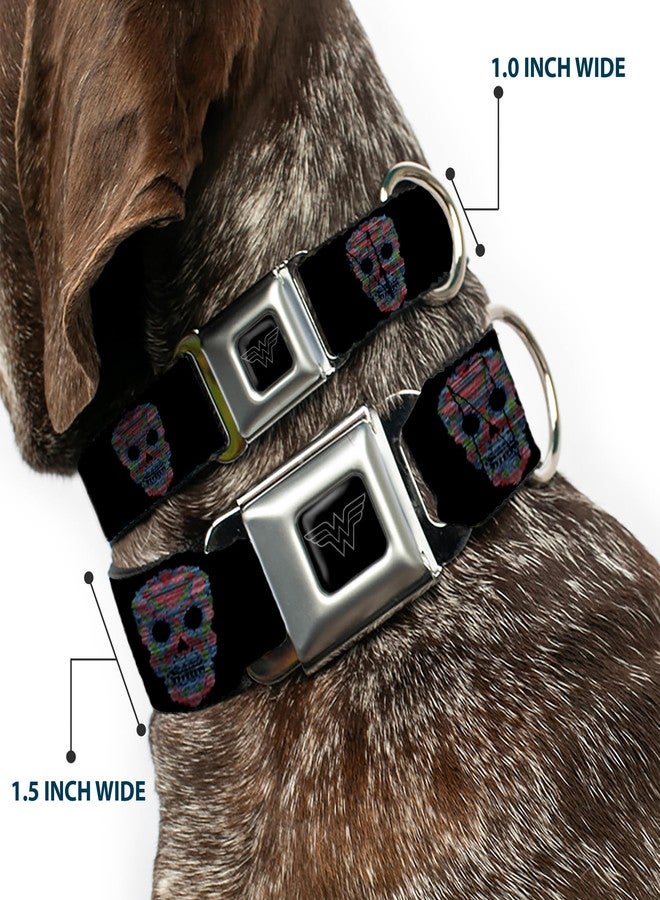 Buckle Down Buckle-Down Seatbelt Buckle Dog Collar - Wonder Woman Floral Skull Black/Multi Pastel - 1" Wide - Fits 15-26" Neck - Large - Image 2