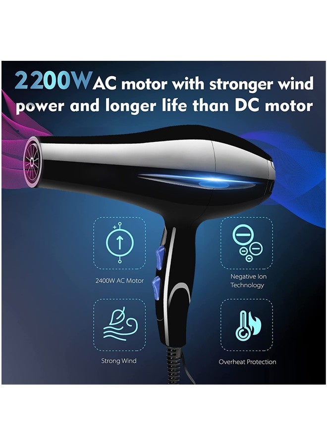 Sandinrayli 2200w Professional Hair Dryer, Upgraded Version Salon Ionic Hairdryer With Diffuser, Fast Drying Blow Dryer Low Noise With 2 Speed and 3 Heat Setting For Curly and Straight Hair  - Image 4