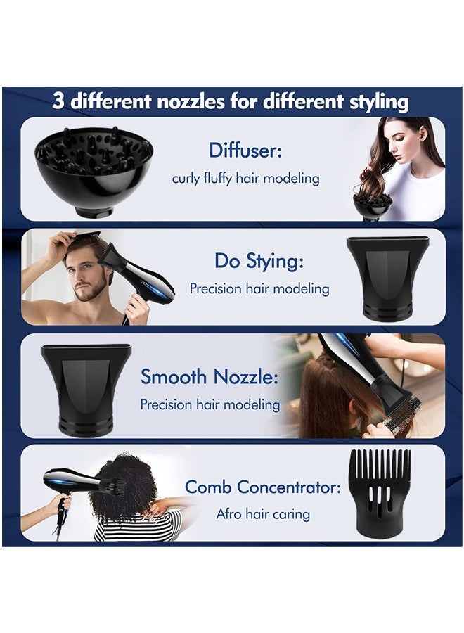Sandinrayli 2200w Professional Hair Dryer, Upgraded Version Salon Ionic Hairdryer With Diffuser, Fast Drying Blow Dryer Low Noise With 2 Speed and 3 Heat Setting For Curly and Straight Hair  - Image 5