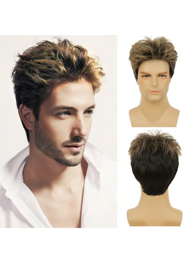 تسيسيس باروكات شعر رجالي قصيرة من Tseses بلون أشقر مختلط باللون الأسود للرجال مناسبة لحفلات الهالوين وحفلات التنكر بشعر من الألياف الصناعية - Image 1