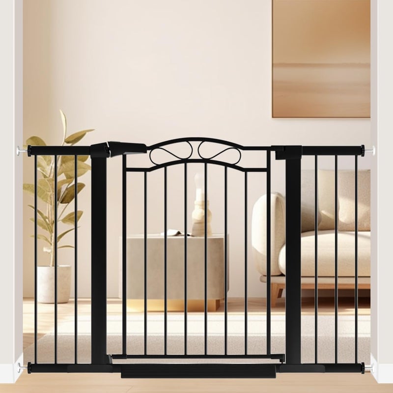 Fairy Baby Black Wide Baby Gate with DoorWalk Through Baby Gates for Stairs Pressure Mounted no DrillIndoor Tension Metal Child Pet Dog Safety Gate 46064882 inches Wide 