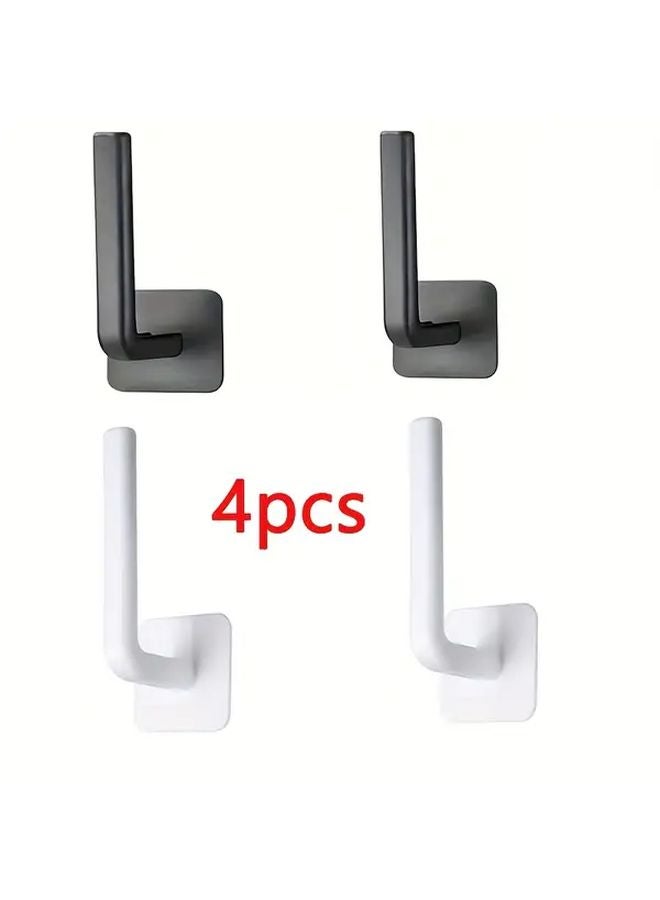 4 قطع رف قبعات مثبت على الحائط، حامل قبعات متين من البلاستيك، لاصق قوي، تركيب بدون حفر ولا تلف، منظف موفر للمساحة، أبيض وأسود - Image 1