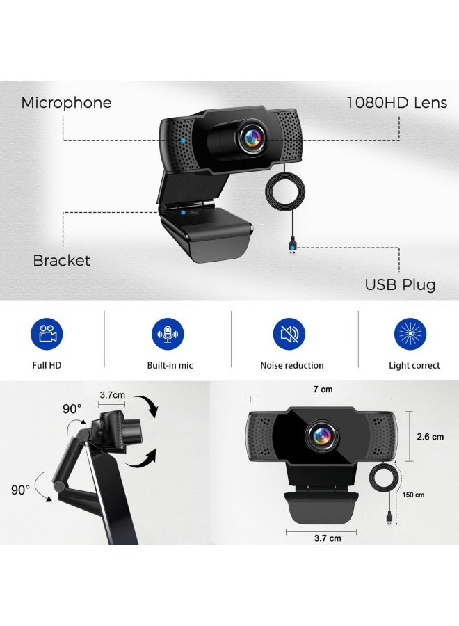 كاميرات الويب لأجهزة الكمبيوتر، كاميرا ويب XVersion 1080P USB مع ميكروفون للكمبيوتر / الكمبيوتر المحمول / سطح المكتب / مكالمات الفيديو / المؤتمرات Full HD 1080p ميكروفون رقمي لتقليل الضوضاء - أسود - Image 5