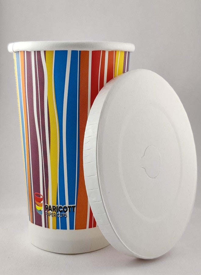 PARICOTT 240ml (8oz) - 50 Cups | Stripes Printed Paper Cups with Lids | Disposable Party Cups for Hot & Cold Beverages - Tea, Coffee, Juice | Leak-Resistant, Eco-Friendly, Use & Throw - Image 5