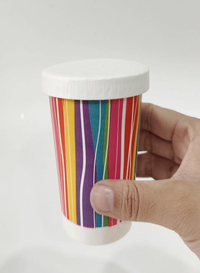 PARICOTT 240ml (8oz) - 50 Cups | Stripes Printed Paper Cups with Lids | Disposable Party Cups for Hot & Cold Beverages - Tea, Coffee, Juice | Leak-Resistant, Eco-Friendly, Use & Throw - Image 3