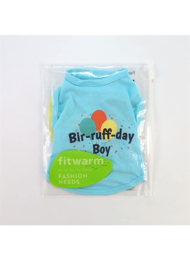 Fitwarm Birthday Boy Dog Shirt, Bir-Ruff-Day Boy Funny Dog Clothes for Small Dogs Boy, Pet Birthday Outfit, Cat Tshirt, 100% Breathable Cotton, Aqua Blue, Medium