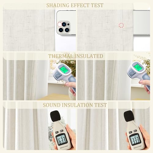 Jowels Cream Linen Blackout Curtains 84 Length 2 Panels Set for Living Room Bedroom, 100% Black Out Thermal Insulated Linen Drapes, Room Darkening Grommet Curtains 84 Inches Long Natural Beige - Image 5