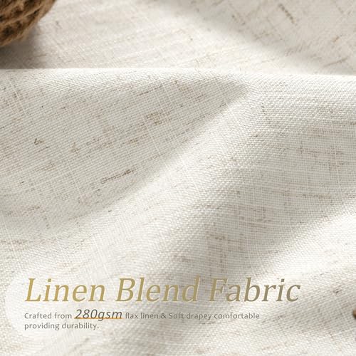 Jowels Cream Linen Blackout Curtains 84 Length 2 Panels Set for Living Room Bedroom, 100% Black Out Thermal Insulated Linen Drapes, Room Darkening Grommet Curtains 84 Inches Long Natural Beige - Image 3