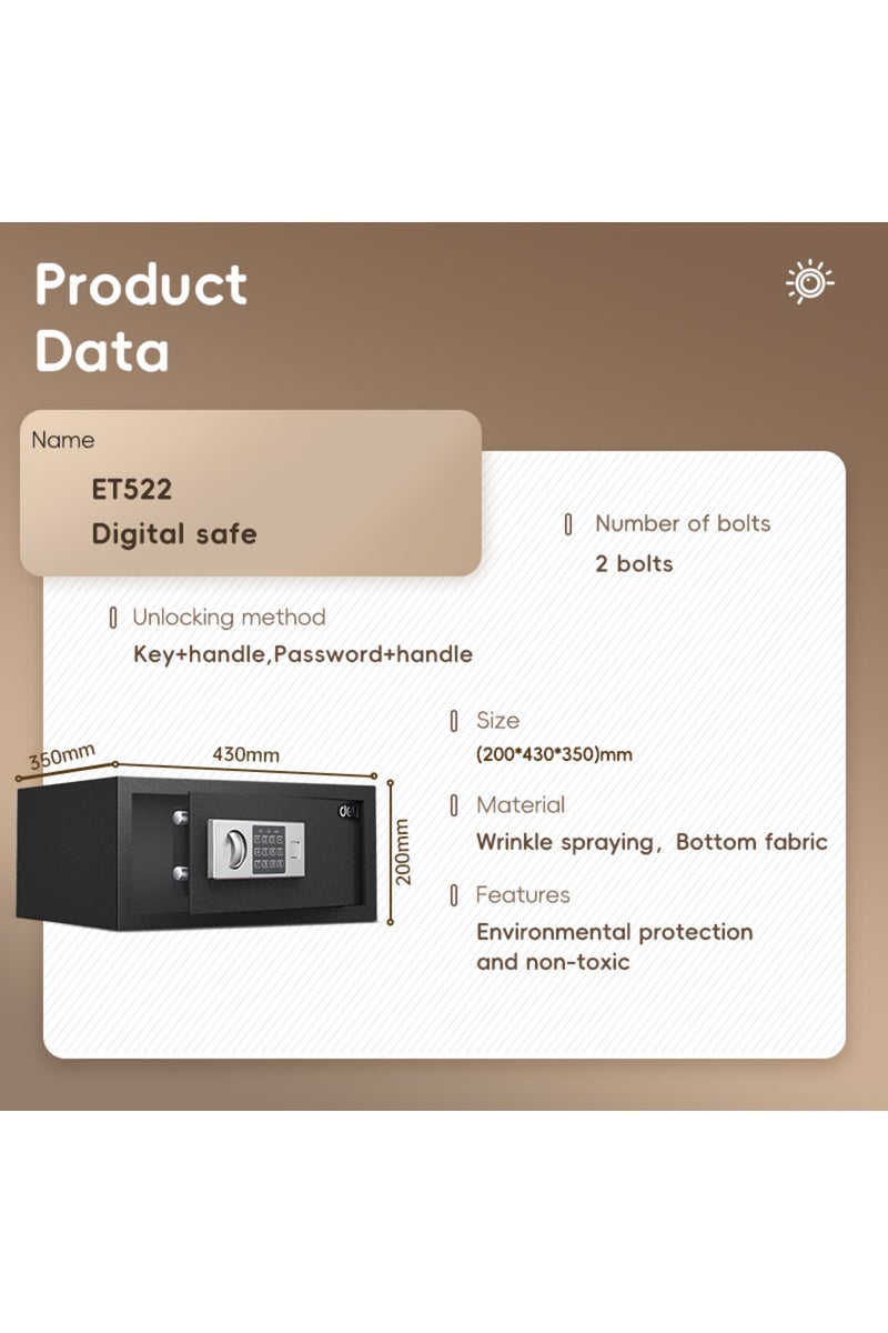 Deli Electronic Digital Safe Box, (20x43x35cm), Steel Security Safe with Digital Lock, 8kg ET522 Black - Image 3