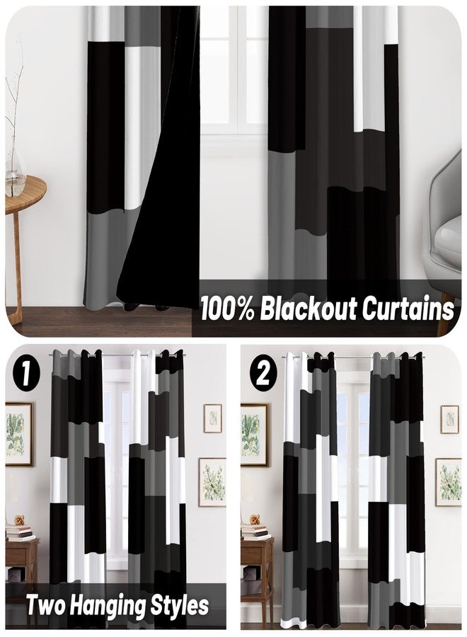 Tyrot Black Grey 100% Blackout Curtains for Bedroom 63 inch Length 2 Panels Set White Gray Modern Abstract Geometric Black Out Curtains Insulated Room Darkening Window Drapes for Living Room, 52Wx63L - Image 2