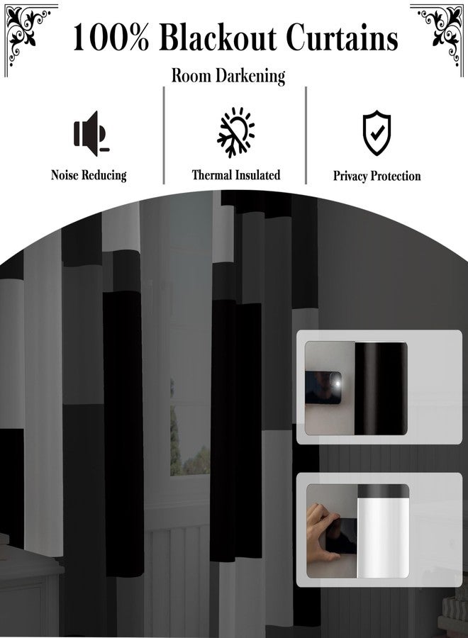 Tyrot Black Grey 100% Blackout Curtains for Bedroom 63 inch Length 2 Panels Set White Gray Modern Abstract Geometric Black Out Curtains Insulated Room Darkening Window Drapes for Living Room, 52Wx63L - Image 3