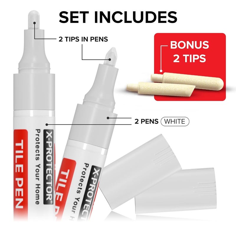 X-Protector Pen for Grout - 2 PCS, White - Ideal Grout Paint Pens to Make Grout White Again - Premium Grout Renew Pen with 2 Tips Types - Make Your Grouts Perfect Again! - Image 5