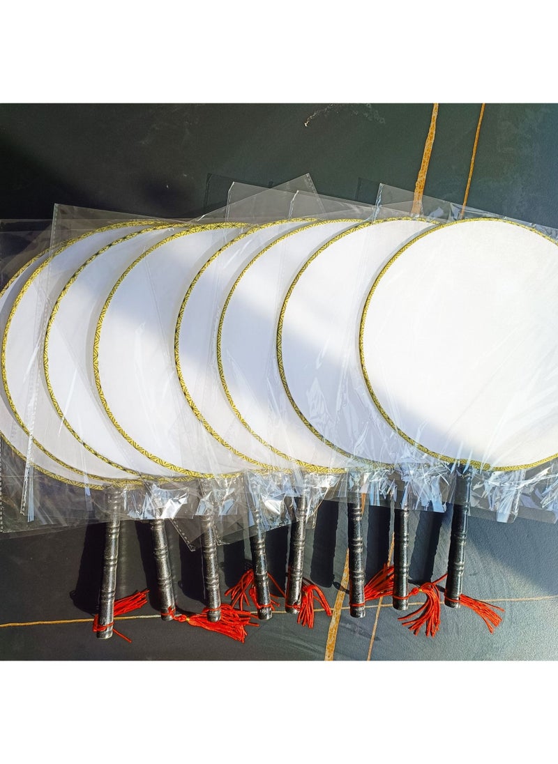 إسكدنيا Large Blank Lacquered Fan for Art DIY Black wooden handle light green side 24cm fan