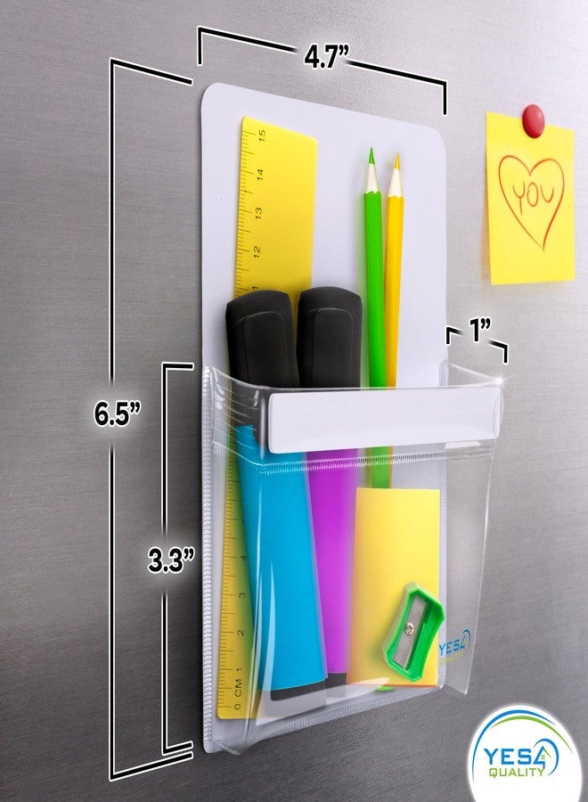 YES4QUALITY Magnetic Pen Holder for Refrigerator with Strong Magnetic Back, Dry Erase Marker Holder Ideal for Whiteboard & Fridge, Clear & White Pencil Cup - Image 3