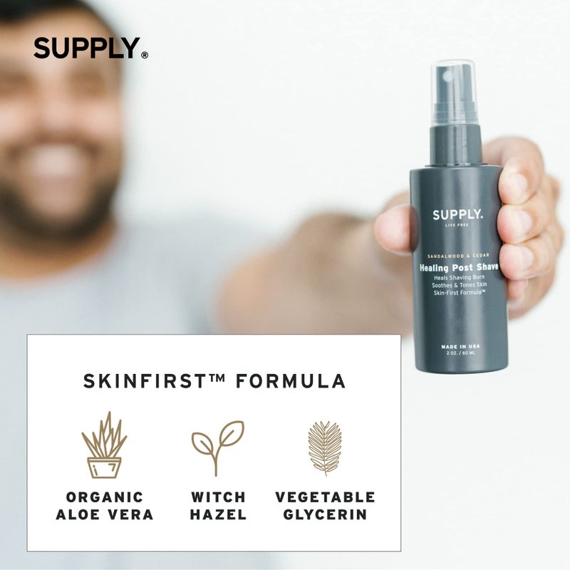 SUPPLY Healing Post Shave- Sandalwood & Cedar After Shave- Alcohol- Free Soothing Formula for Men- Nourishes, Soothes and Boost Cell Repair- for Sensitive and Acne-Prone Skin- 2 oz. Bottle - Image 4