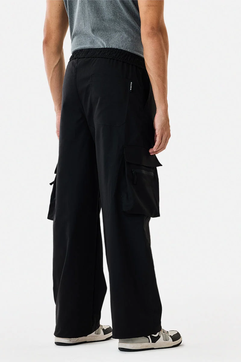 SNITCH Black Baggy Parachute Cargo Pants for Men | Best Price UAE