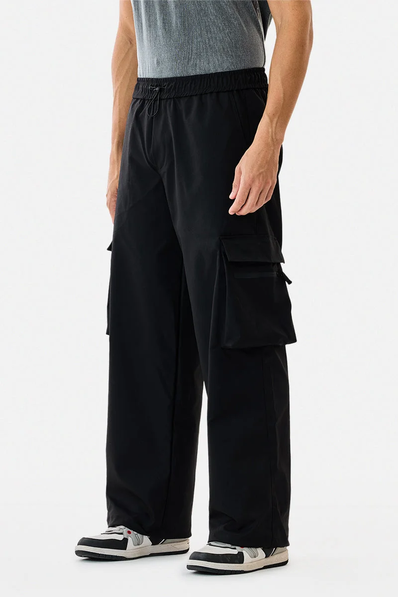 SNITCH Black Baggy Parachute Cargo Pants for Men | Best Price UAE