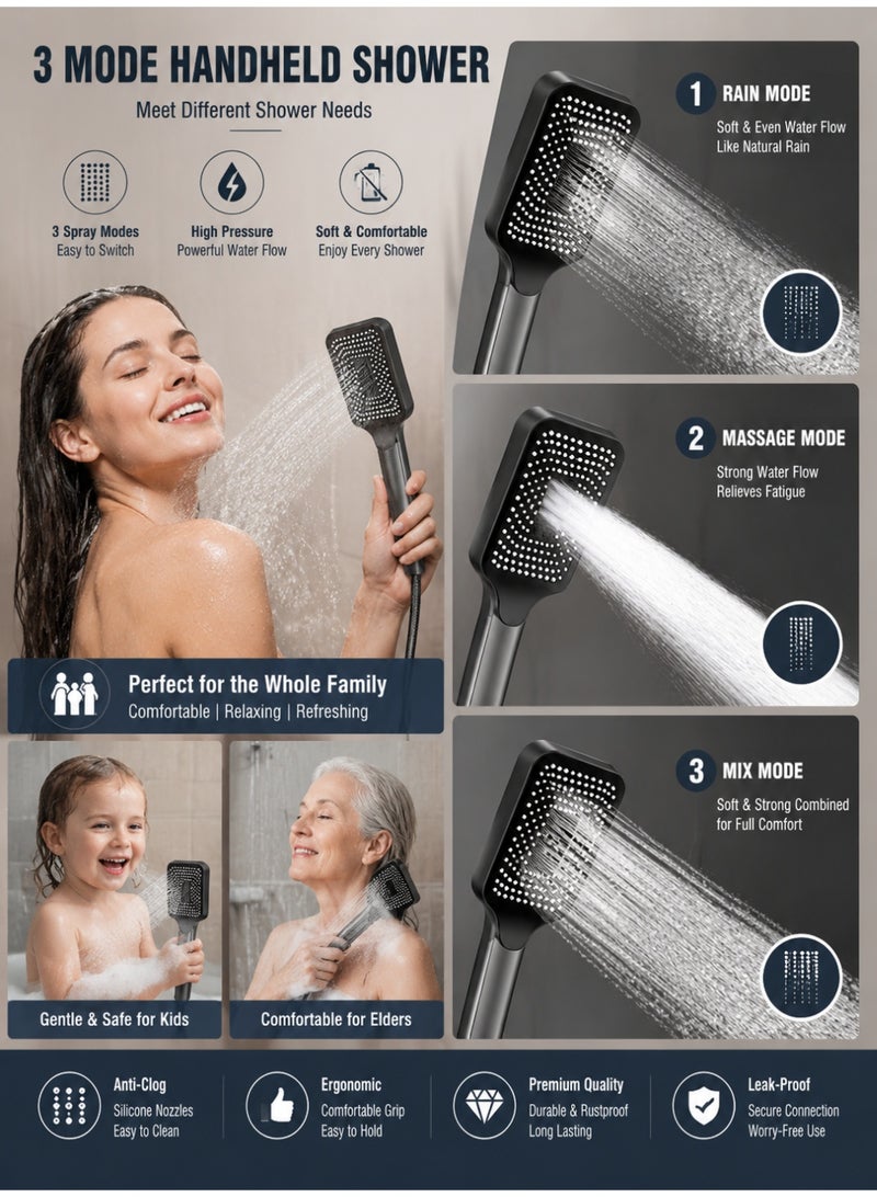 Monda 4 Function Thermostatic Shower System with LED Digital Display Piano Key Control, 12 Inch Rain Shower Head, Waterfall Faucet, Hand Shower and Bidet Sprayer, Wall Mounted Bathroom Shower Set Grey - Image 4