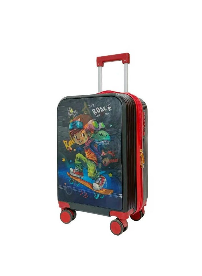 Golden Kids Luggage, 20 Inch Kids Lightweight 3D Trolley Bag, Suitcase with Cartoon Pattern, Travel Gift for Boys and Girls (Black)  - Image 1