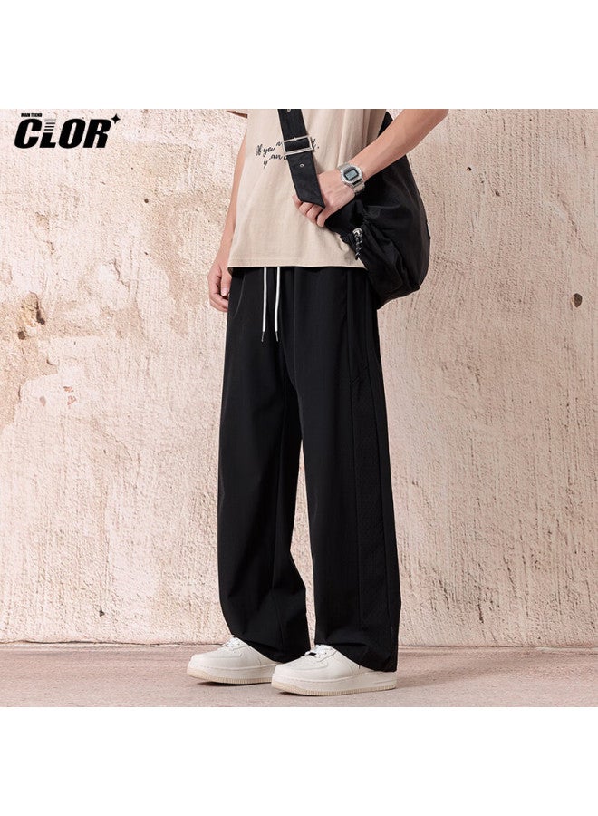 Clor Men's Pants, Autumn And Winter Trendy Casual Versatile Straight-leg Trousers, Loose-fitting Draping Quick-dry Wide-leg Pants, Cl63 Black 4XL - Image 3