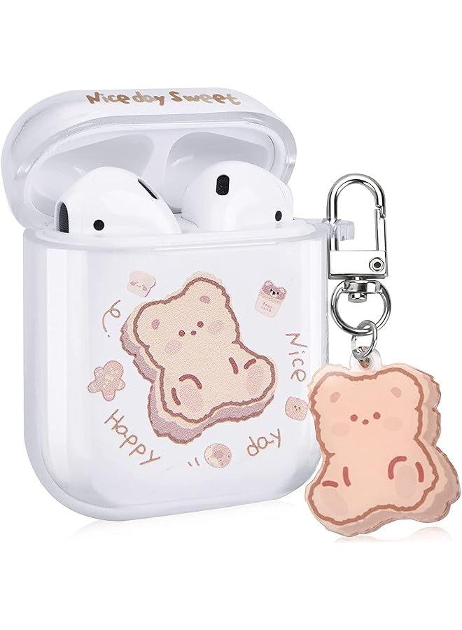 erorex Clear Airpods Case With Bear Keychain Cute Cartoon Bear Design Full Protective Silicone Cover Compatiable With Airpod 2&1 Case For Kids And Womens Brown - Image 1