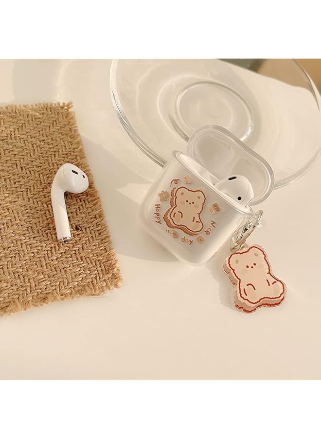 erorex Clear Airpods Case With Bear Keychain Cute Cartoon Bear Design Full Protective Silicone Cover Compatiable With Airpod 2&1 Case For Kids And Womens Brown - Image 2