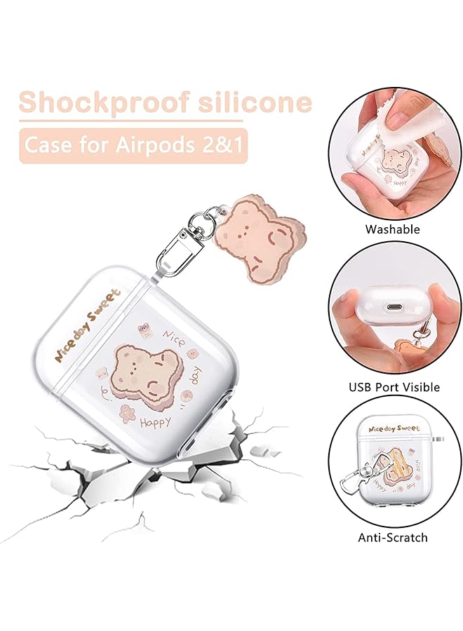 erorex Clear Airpods Case With Bear Keychain Cute Cartoon Bear Design Full Protective Silicone Cover Compatiable With Airpod 2&1 Case For Kids And Womens Brown - Image 5