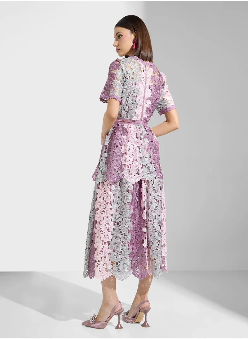 Just Me FLORAL LACE SHORT SLEEVES MAXI DRESS