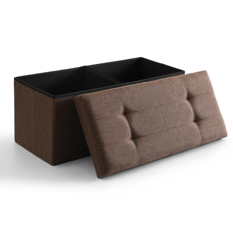 CUYOCA Storage Ottoman Bench Foldable Seat Footrest Shoe Bench End of Bed Storage with Flipping Lid, 75L Storage Space, 30 inches Linen Fabric Brown - Image 1
