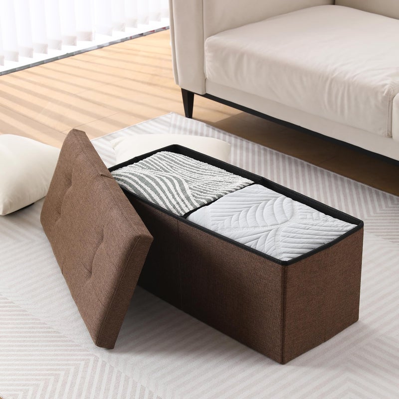 CUYOCA Storage Ottoman Bench Foldable Seat Footrest Shoe Bench End of Bed Storage with Flipping Lid, 75L Storage Space, 30 inches Linen Fabric Brown - Image 5