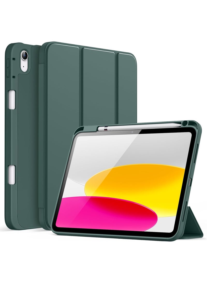 YoYoTech iPad 10th Generation Case 10.9 inch 2022  Kickstand Flip Cover with Magnetic Closure Auto Wake/Sleep funtion having Pencil holder Slot - Green - Image 1