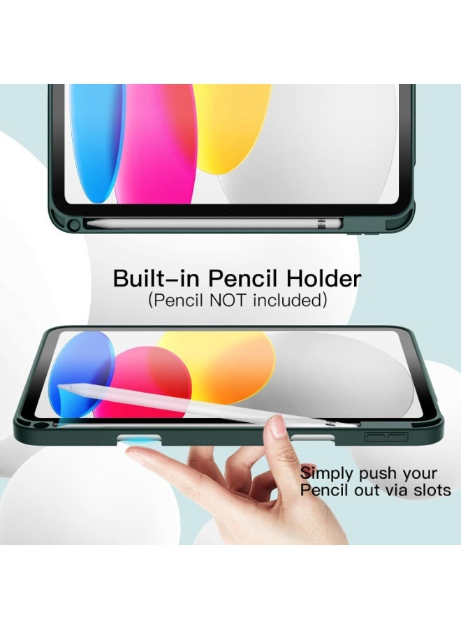 YoYoTech iPad 10th Generation Case 10.9 inch 2022  Kickstand Flip Cover with Magnetic Closure Auto Wake/Sleep funtion having Pencil holder Slot - Green - Image 3