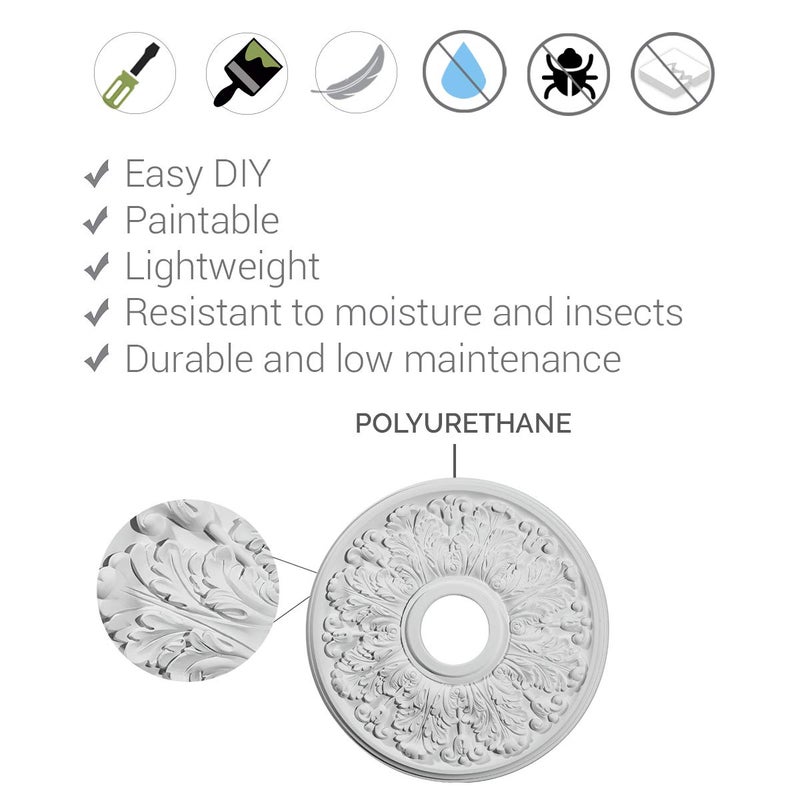 Ekena Millwork CM12TR2-03500 12"OD x 3 1/2"ID x 1"P Traditional Ceiling Medallion, Fits Canopies up to 3-1/2", 2 Piece - Image 2