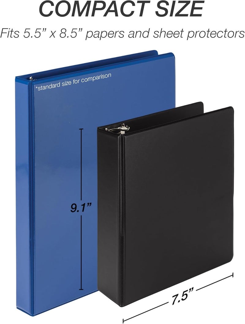 Samsill Economy 1 Inch Mini 3 Ring Binder Made in The USA 11 x 85 Round Ring Binder NonStick Customizable Cover Black 6 Pack - Image 5