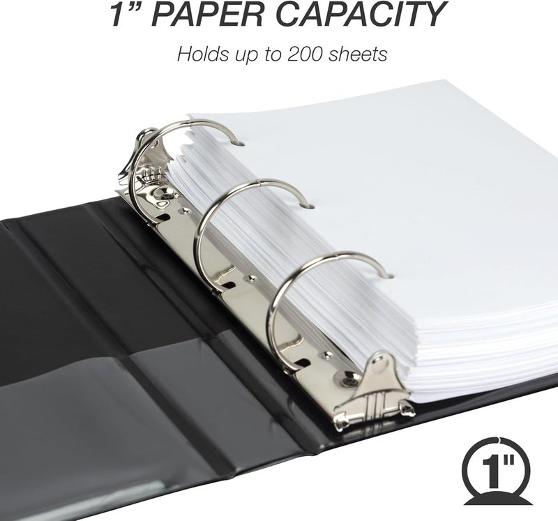 Samsill Economy 1 Inch Mini 3 Ring Binder Made in The USA 11 x 85 Round Ring Binder NonStick Customizable Cover Black 6 Pack - Image 4