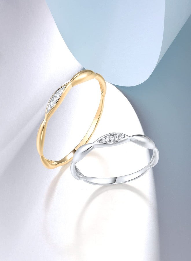 Santuzza 10K Solid Gold Genuine Diamond Dainty Twisted Stacking Ring for Women, 7.5, gemstone Metal, Diamond - Image 3