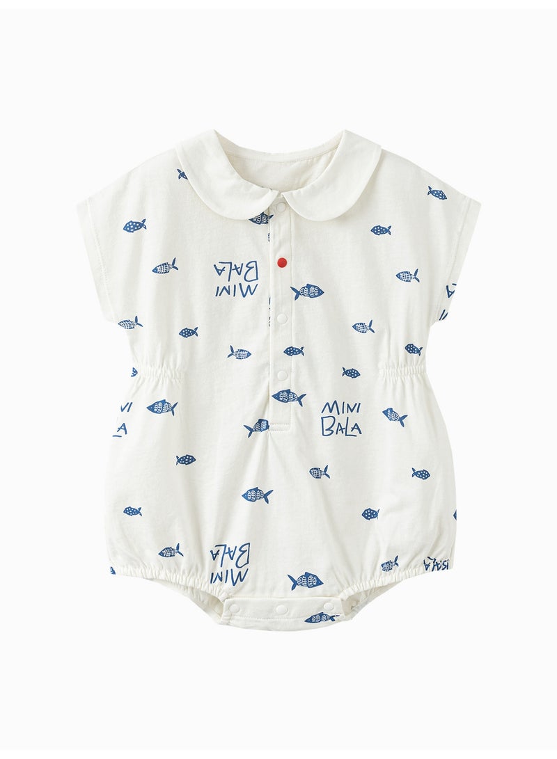 ميني بالا رومبير كاجوال بأكمام قصيرة للجنسين، مطبوع عليه سمكة لطيفة، نسيج ناعم للغاية يسمح بمرور الهواء، ياقة بيتر بان، خصر مرن، إغلاق سهل، مثالي للشاطئ والأنشطة اليومية - Image 4