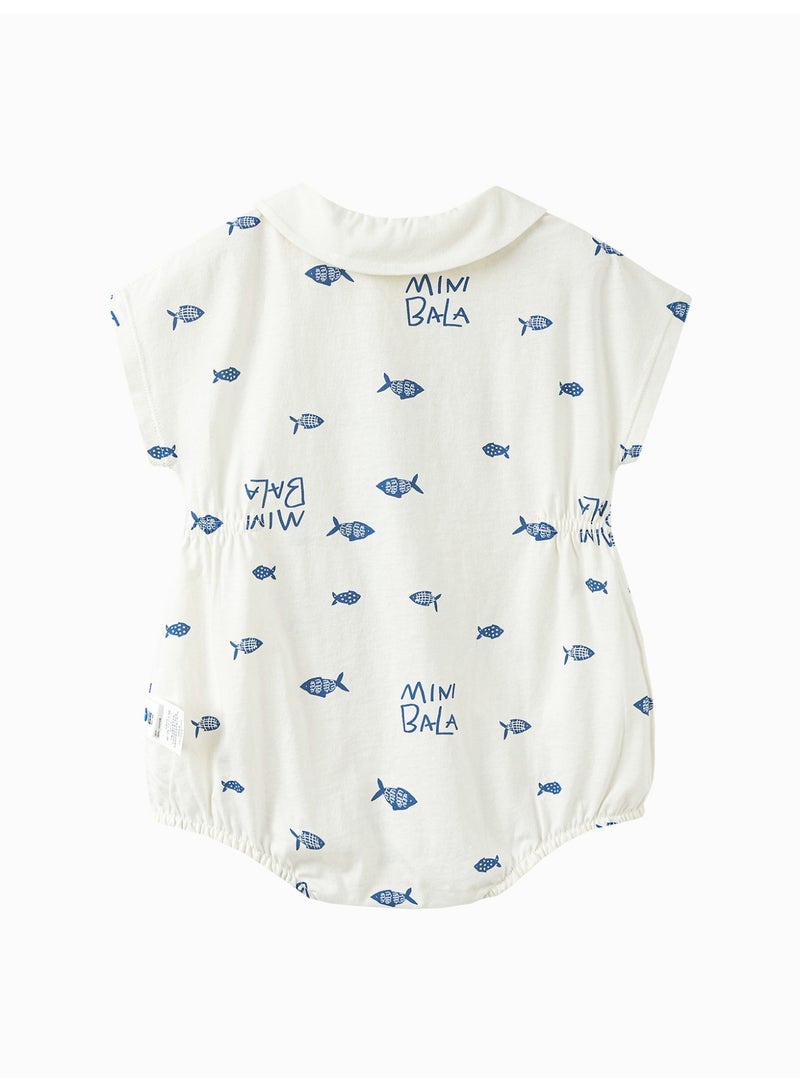 ميني بالا رومبير كاجوال بأكمام قصيرة للجنسين، مطبوع عليه سمكة لطيفة، نسيج ناعم للغاية يسمح بمرور الهواء، ياقة بيتر بان، خصر مرن، إغلاق سهل، مثالي للشاطئ والأنشطة اليومية - Image 5