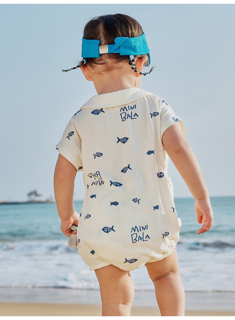 ميني بالا رومبير كاجوال بأكمام قصيرة للجنسين، مطبوع عليه سمكة لطيفة، نسيج ناعم للغاية يسمح بمرور الهواء، ياقة بيتر بان، خصر مرن، إغلاق سهل، مثالي للشاطئ والأنشطة اليومية - Image 3