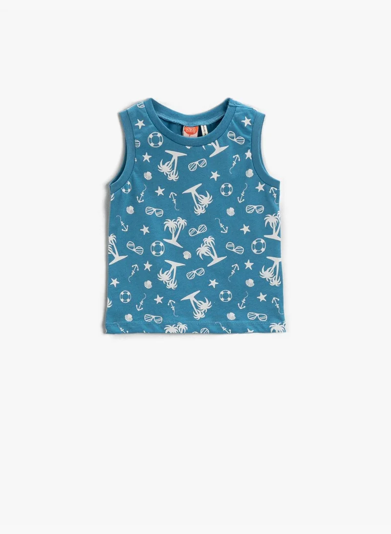 كوتون Printed Tank Top Crew Neck Cotton