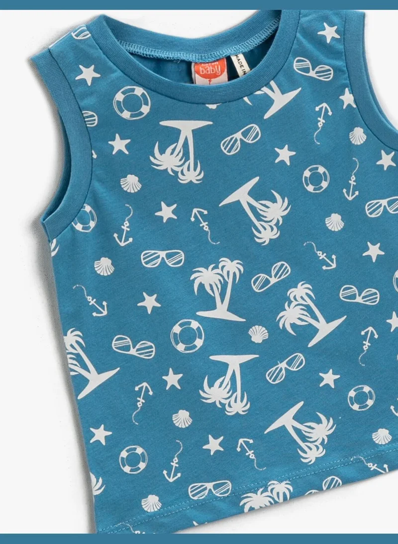 كوتون Printed Tank Top Crew Neck Cotton