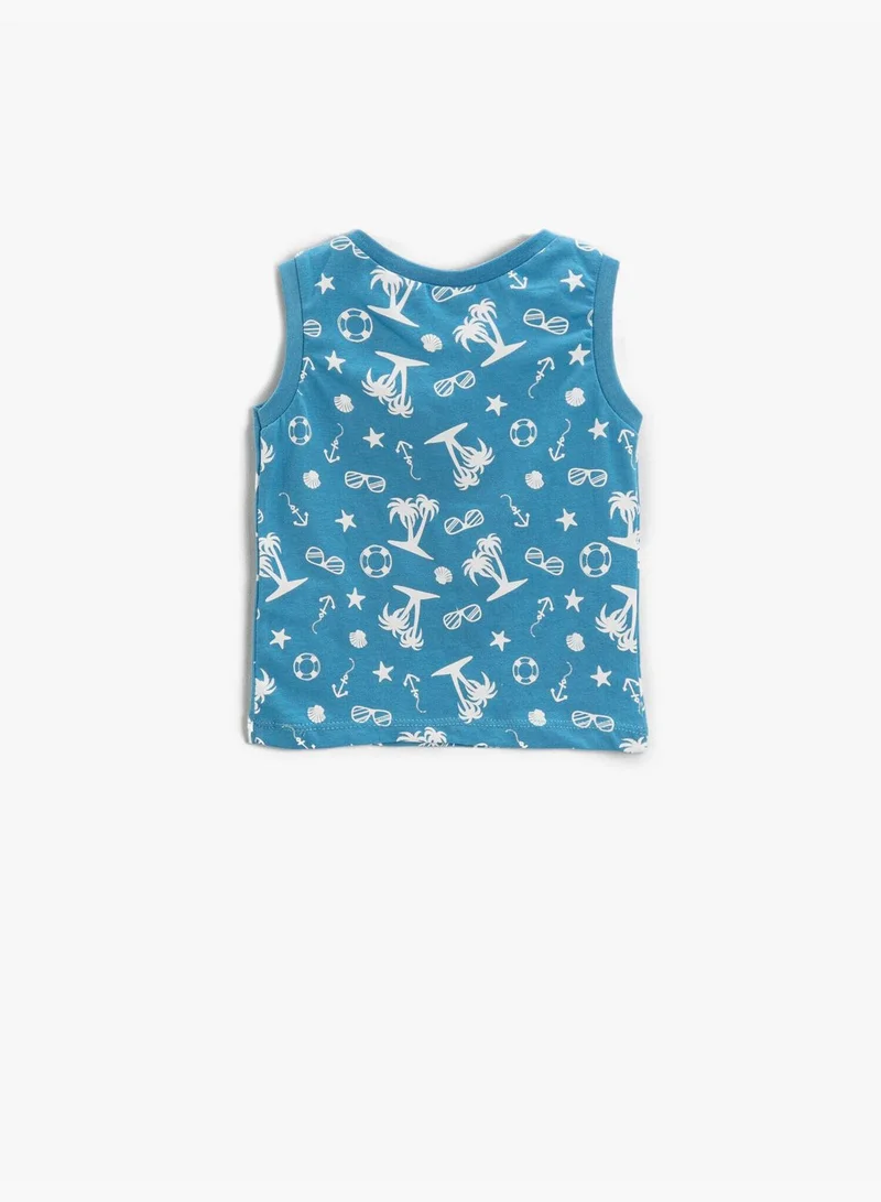 كوتون Printed Tank Top Crew Neck Cotton