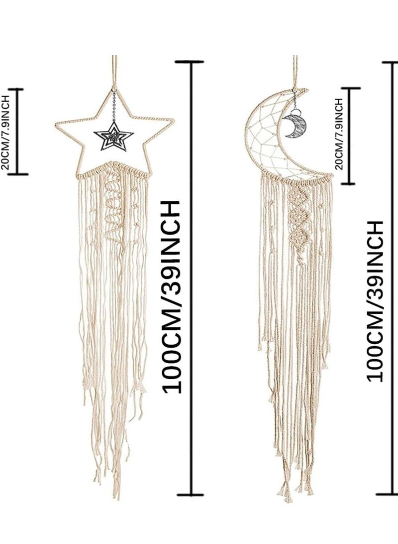 2pcs/ Set Star and Moon Macrame Wall Hanging Decor Handmade Woven Tapestry Tassel Wall Hanging Ornaments Boho Wall Hanging Apartment Room Home Office Room Gallery Decoration - Image 5