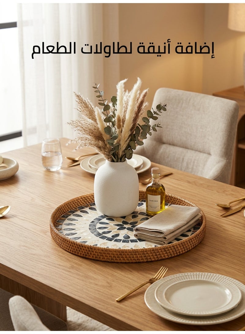 uoobox 2 Pcs Boho Rattan Round Serving Tray Set, 30cm & 35cm Decorative Mosaic Tray, Woven Coffee Table Tray For Tea, Dates, Fruits, Desserts, Home Decor And Majlis - Image 3