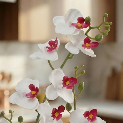 Decor & More - Artificial Orchid Flowers for Decoration with White Ceramic Pot | 43 cm Artificial Flowers with Pot | Phalaenopsis Flower for Vase | Realistic Flower for Home, Bedroom, Office - Image 3