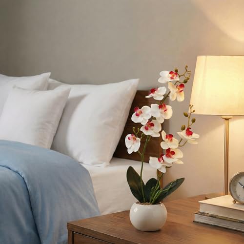 Decor & More - Artificial Orchid Flowers for Decoration with White Ceramic Pot | 43 cm Artificial Flowers with Pot | Phalaenopsis Flower for Vase | Realistic Flower for Home, Bedroom, Office - Image 5