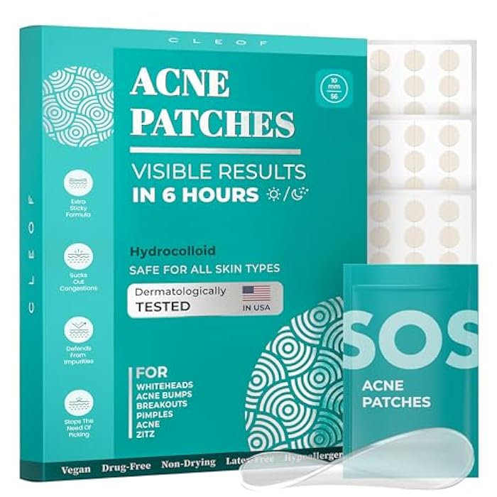 CLEOF Pimple Patches for Face & Body - Overnight Use, Visible Acne Patch for Zits, Spots, Pimples, Whiteheads, Vegan, Cruelty-Free, Hypoallergenic Hydrocolloid Stickers (56 Count, 10mm) - Image 1